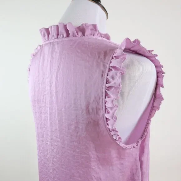 Ann Taylor Size XS Ruffle Front Shell Blouse Sleeveless V Neck Pink - Picture 6 of 10